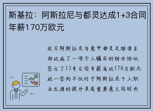 斯基拉：阿斯拉尼与都灵达成1+3合同年薪170万欧元